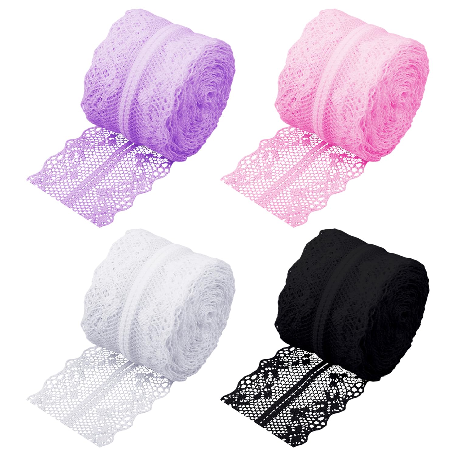 4 Rolls of Wide Fabric Ribbon - Lace Border, Table Decoration, Craft, Decorative for Wedding