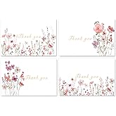 Spakyzo Thank You Cards with Envelopes & Stickers – 20-Pack Watercolor Floral Blank Note Cards, 4" x 6", Heavy 300gsm Cardstock for Weddings, Baby Showers & Business