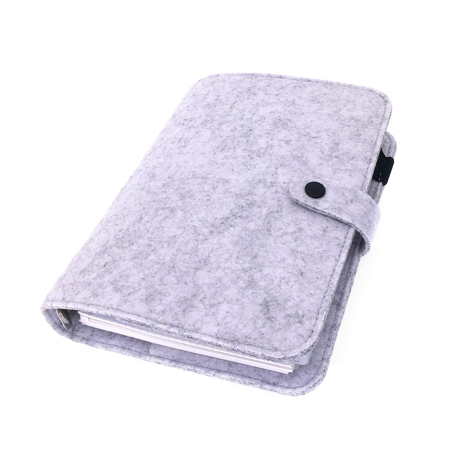 A6/ A5 6-Holes Felt Cover Round Ring View Binder File Folder for Loose Leaf Sheet Protectors/Binder Cover Protector, Cool Gray, A5 Combo