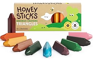 Honeysticks Triangular Crayons (10 Pack) - 100% Pure Beeswax, Food Grade Colors, Non Toxic Crayons for Baby, Toddlers Ages 1-