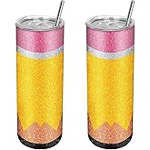 Denylo pro 2 Pcs Christmas Tumbler Stainless Steel 20 oz Christmas Mug Glitter Stainless Steel Pencil Tumbler for Teacher Appreciation Gifts Party Decorations Holiday Gifts