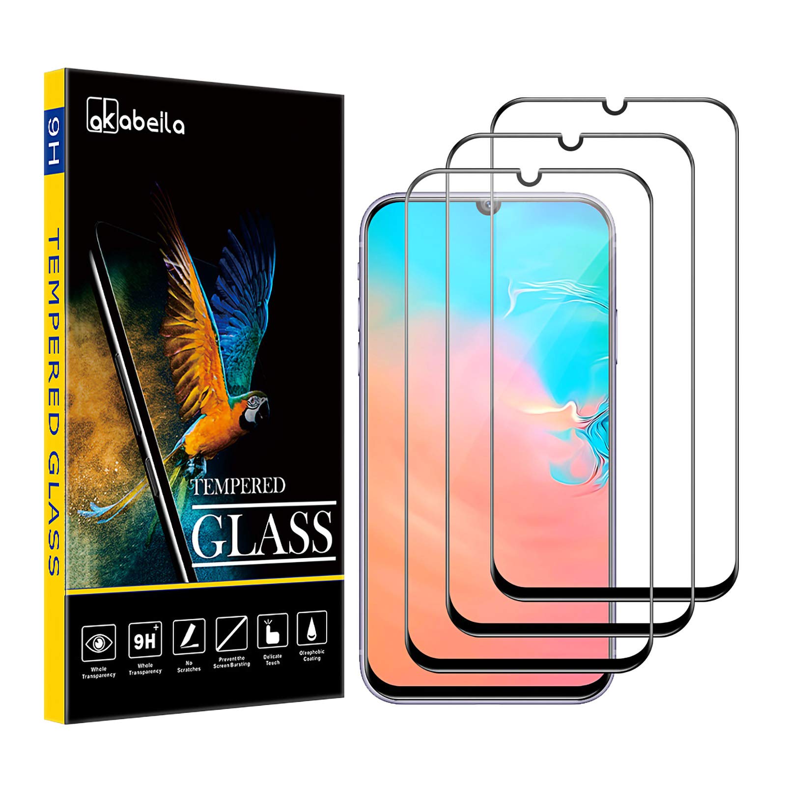 AKABEILA [3 Pack Screen Protector for Samsung Galaxy A50/A20/A30 Premium HD Tempered Glass Protective Film 9H Hardness Case Friendly Easy Installation Anti Scratch Bubble Free