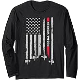 Postal Worker Vintage USA American Flag US Postal Long Sleeve T-Shirt