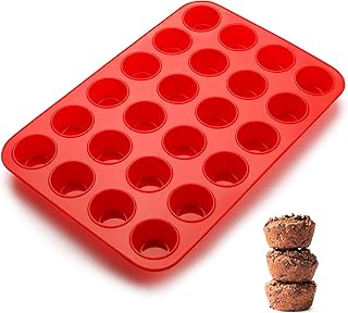SveBake Mini Muffinform - 24er Silikon Muffinblech Backformen mit Antihaftbeschichtung für Muffins, Cupcakes, Brownies, Kuchen, Pudding, 34x23x2.5cm, Ø 4,5cm, Rot
