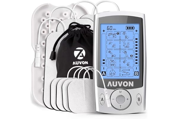 AUVON Dual Channel TENS Unit Muscle Stimulator Machine with 20 Modes, 2" and 2"x4" TENS Unit Electrode Pads