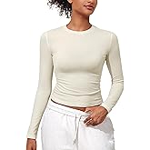 Hilor Women's Cotton Long Sleeve T Shirts Crew Neck Tight Fitted Baby Tee Basic Y2K Crop Top Going Out Tops