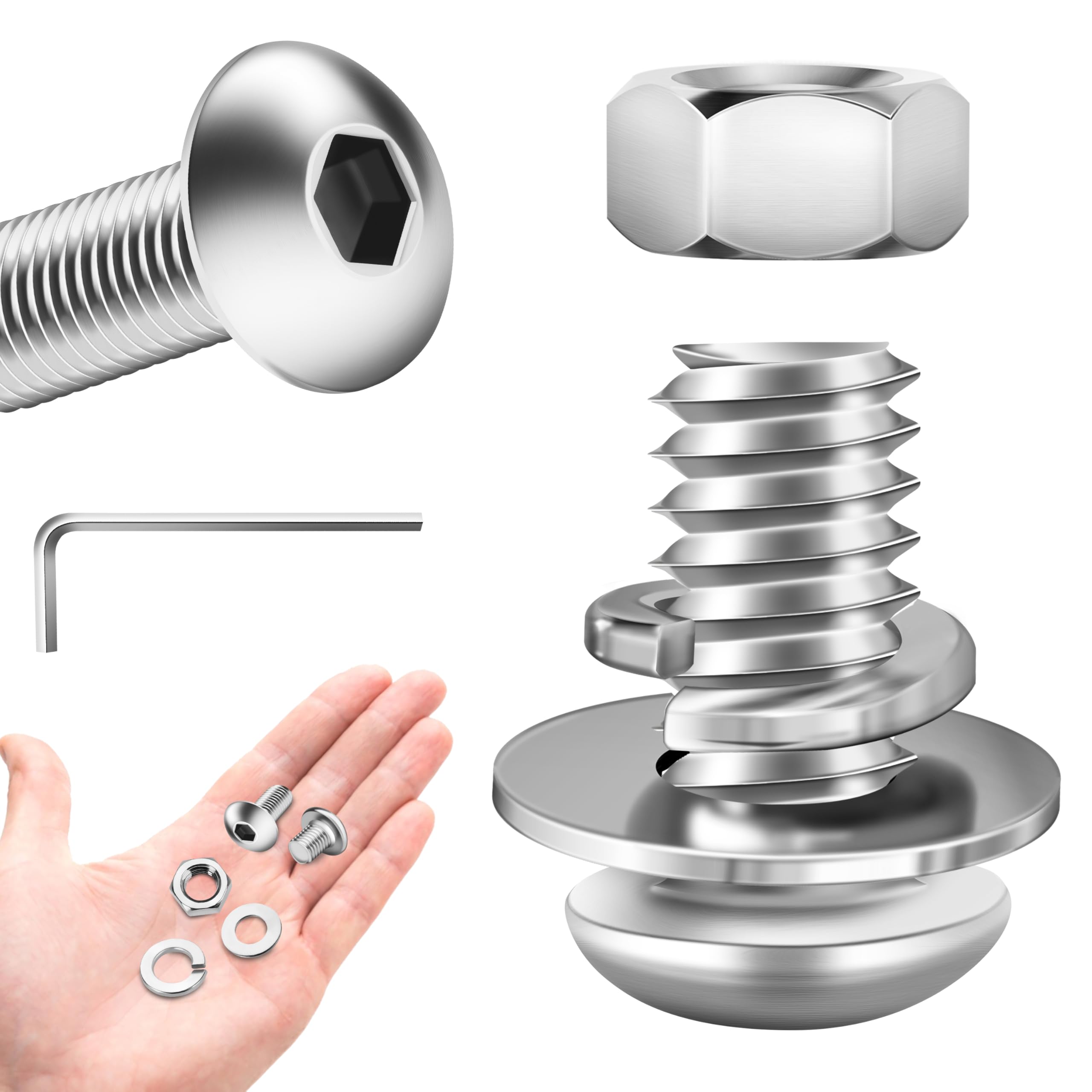 Photo 1 of (20 Sets) 1/4-20 Bolt, 1/4 x 1/2 Button Head Socket Cap Bolts Screws, Assorted Screws Nuts and Bolts, Fully Threaded, 1/4 20 Stainless Steel Bolts (304) by Marysino