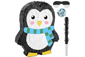 Lewtemi 15.1 Inch Penguin Piñata Penguin Party Supplies Candy Animal Piñata with Stick Confetti and Blindfold Gift for Boy Girl Adult Winter Theme Birthday Party Supplies Decorations (Classic)