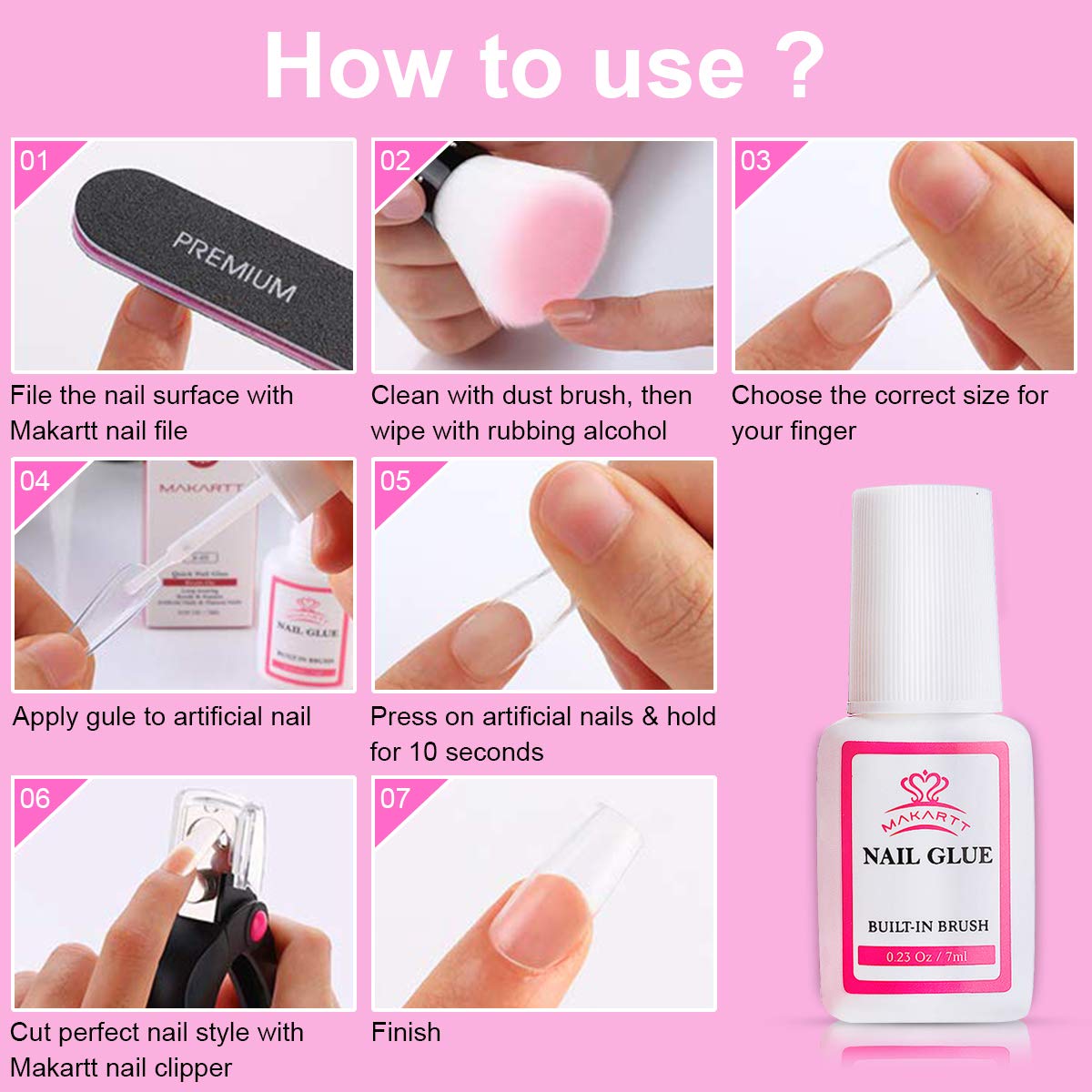 Makartt Nail Glue for Acrylic Nails, Brush on Nail Glue for Nail Repair, Professional Super False Nail Adhesive Glue for Broken Nails Long Lasting S-05: Industrial & Scientific