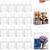 BadenBach 16 Pack Clear Gift Bags with Handle, 9.8" x 9.8" x 3.5" Reusable Plastic Party Favor Bags Bulk, Transparent PVC Tote Bag for Wedding, Birthday, Valentine's Day, Bachelorette, Boutique (25x25x9 cm)