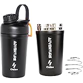 Ozizo Stainless Steel Shaker Bottle with 2 Springs, Insulated Shaker Cup for Protein Mixes, 20 oz, Black