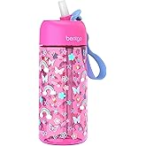 Bentgo Kids Water Bottle - Leak-Proof, Durable Tritan BPA-Free 15 oz Cup for Kids/Toddlers Ages 3+; Bite & Sip Spout, Carrying Handle & Dishwasher Safe for School & Sports (Rainbows & Butterflies)