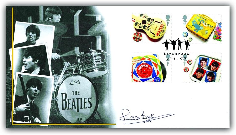 Buckingham Covers Beatles First Day Cover, with stamps from the miniature sheet, signed by Pete Best