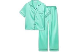 Beezizac Little & Big Girls Pajama Set Size 6-16 -Pink/Blue/Turquoise/Peach Satin Silky Cute Fall Winter Long Outfit