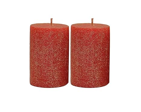 Maxime Candles Wax Decorative Candles (10.5 cm x 8.5 cm x 5.5 cm, Red and Gold, Set of 2)