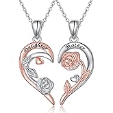 HOOHWE 925 Sterling Silver Matching Heart Necklaces for 2 Mother Daughter Sisters Best Friends Jewelry Gifts