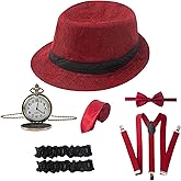 1920s Accessories for Men 20s Gatsby Gangster Costume Accessories Set Fedora Hat Suspenders