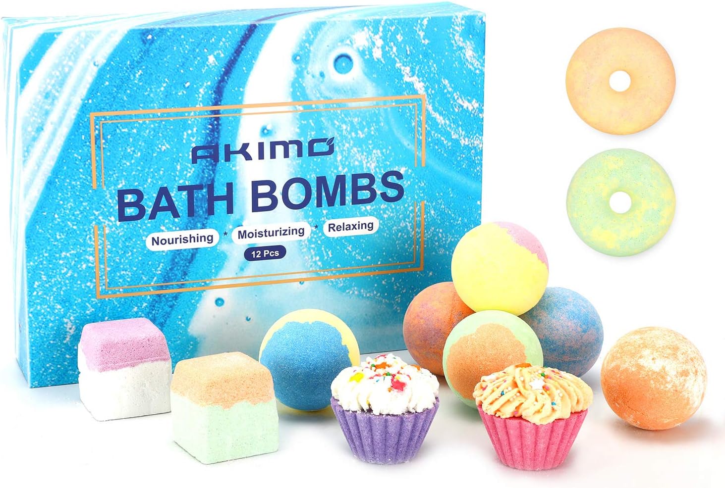 AKIMO Bath Bombs, 12 Natural Bath Bomb Set, Handmade Bathbombs Floating