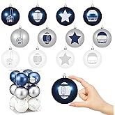 Soulchen 12 Pcs Football Ornaments Set 3.15 Inch Hanging Ball Ornaments Sports Football Themed Birthday Decor with Star Helmet Foam Finger Classic Blue and Grey Color (Transparent Thread)