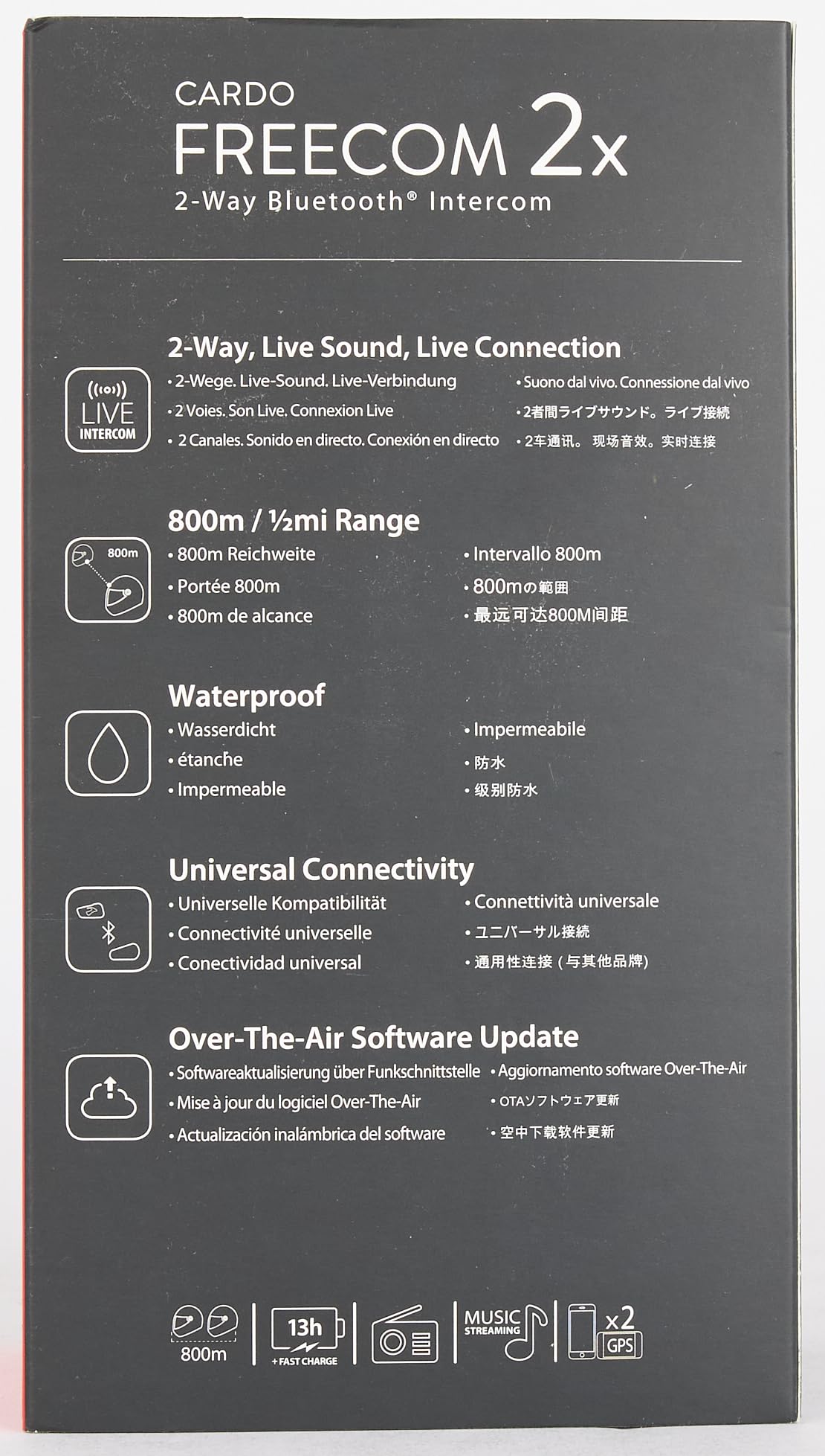 Cardo Systems FREECOM 2X Motorcycle 2-Way Helmet Bluetooth Communication System Headset Intercom, Universal Bluetooth Connectivity, Waterproof, 40mm Speakers - Single Pack