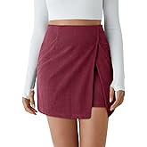 Cicy Bell Womens Corduroy Mini Skirt Casual High Waisted Side Slit A-line Bodycon Work Fall Short Skirts
