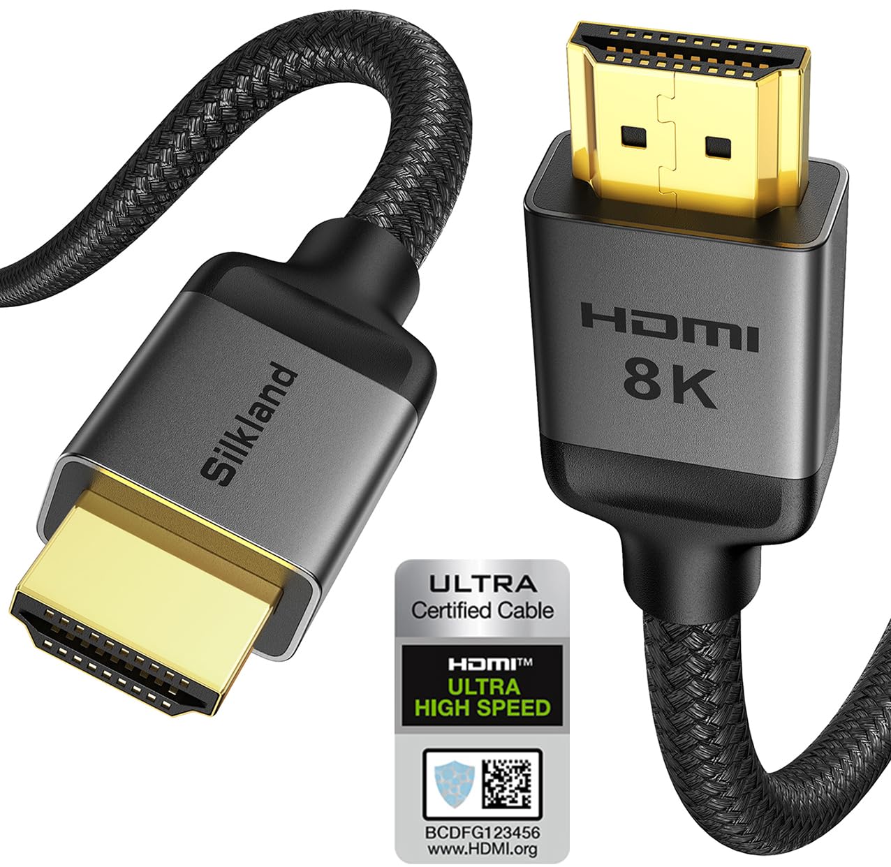 Silkland 8K HDMI Kabel 2m, Zertifiziertes HDMI 2.1 Kabel 4K@120Hz eARC HDR10+ 3D VRR 48Gbps für PS5, Soundbar, Mac Mini M4/Macbooks, OLED-TV, TV-Box, Blu-ray, Beamer, PC, Monitor, Grafikkarten RTX4090