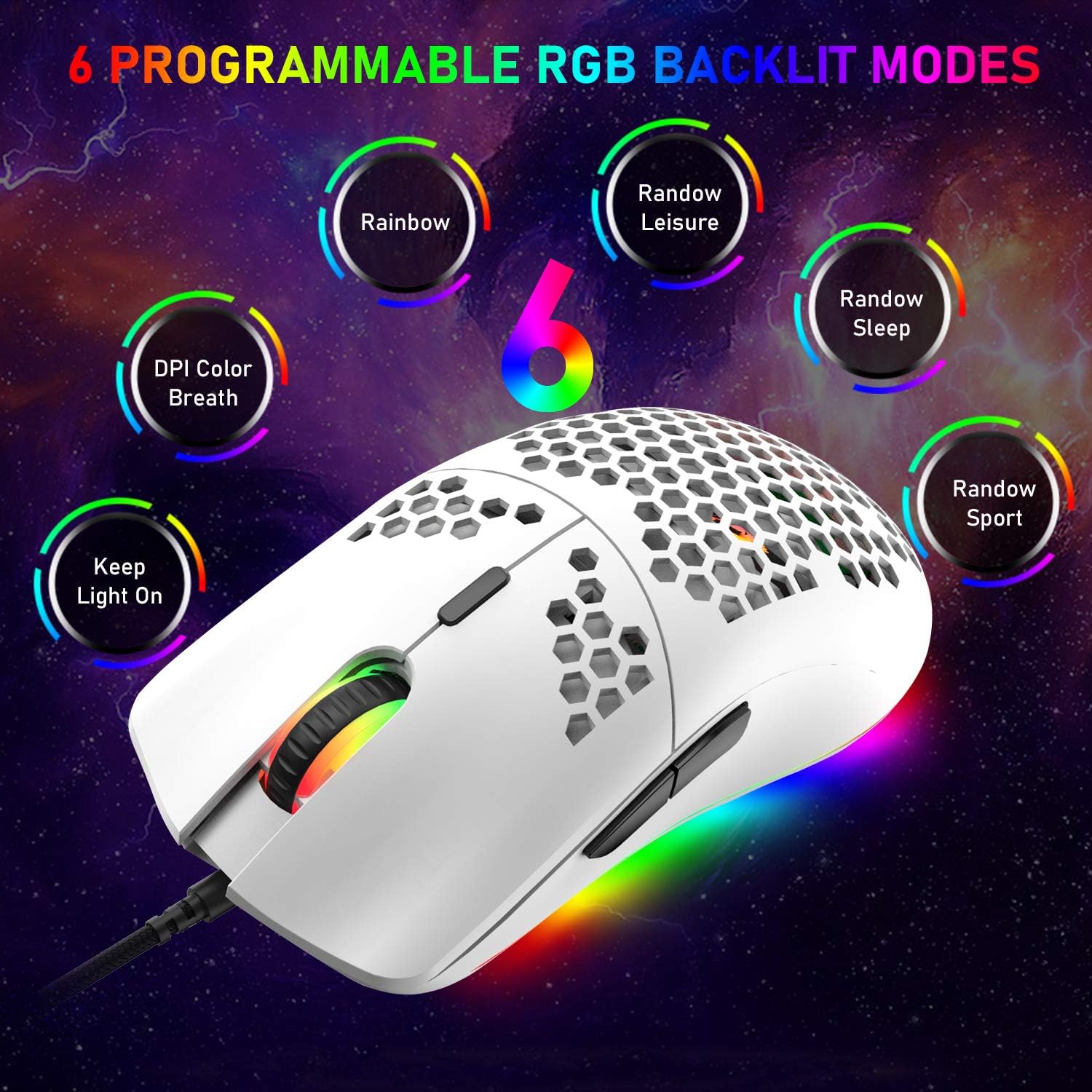 UK Layout 60% Mechanical Keyboard 62 Keys Blue Switch Wired USB C 14 Chroma RGB Backlit Gaming Keyboard + 6400DPI Ultra-Light Honeycomb Mouse + Large Mouse Pad - Image 5