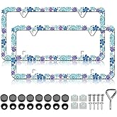 HCSS 2PCS Blue Purple Flower License Plate Frames, Beautiful Floral Aluminum Metal License Plate Holder, Rust-Proof Waterproof Car Decorative Tag Frames for Standard US 12x6 Inch