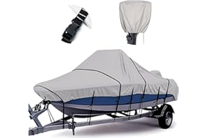 Tuszom 1200D 100% Waterproof Center Console Boat Cover with Motor Cover, Tear-Proof Trailerable Boat Cover for Center Console Boat with 13-19 Windproof Straps (Gray, 17' - 19' L, UP to 102" W)