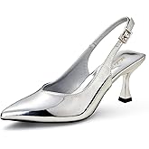 Elisabet Tang Women's Kitten Heel Slingback Low Pumps 3 Inches Stiletto Pointed Closed Toe Elegant Dressy Bridal Wedding Party Shoes