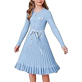 GRACE KARIN Girls Fall Sweater Dress Tween Long Sleeve Fashion Button Front Fancy Ruffle Winter Casual Dresses Size 6-14