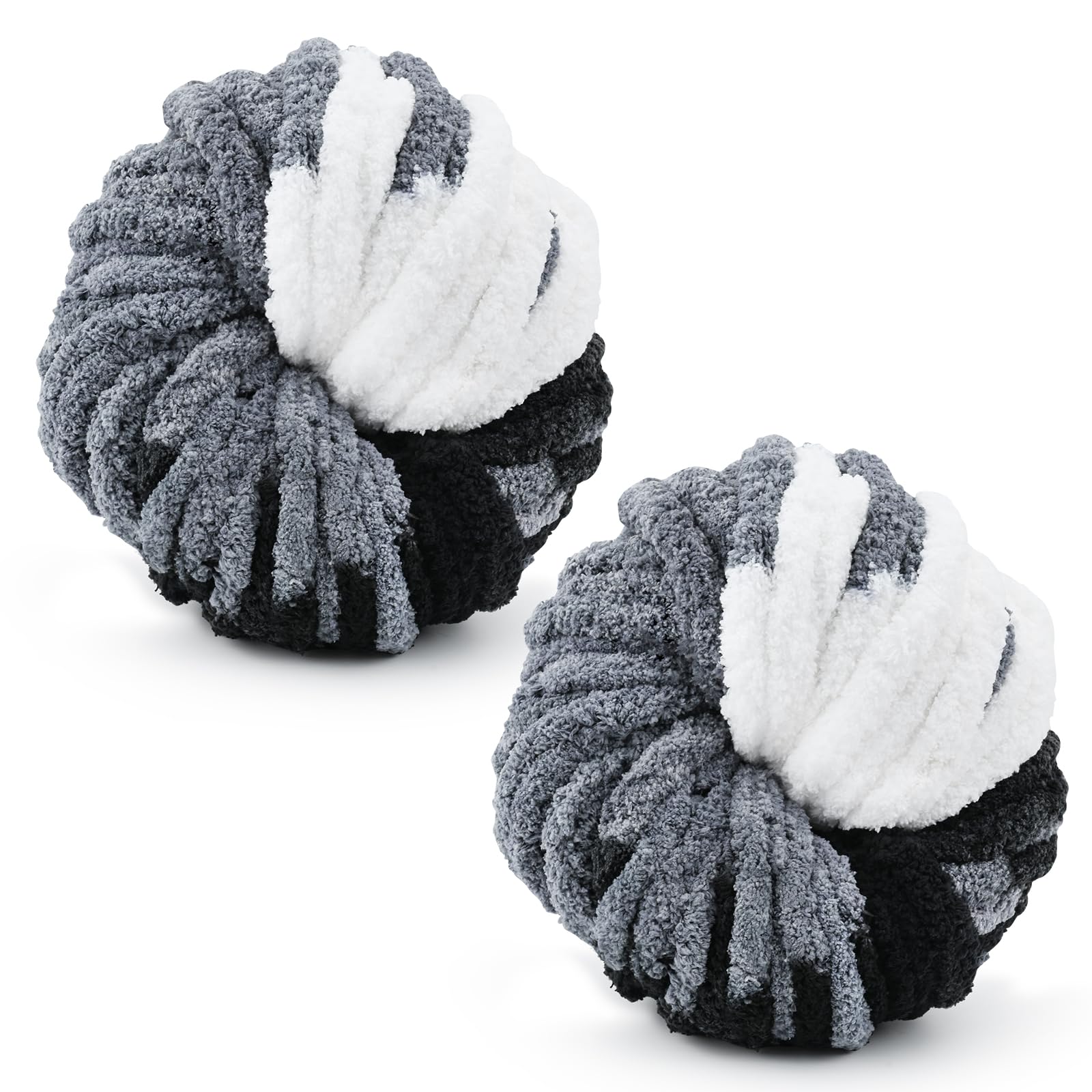 Chunky Wool Yarn 250g × 2, Multi-Colored Knitting Yarn for Crochet, 2cm Soft Knitting Wool for Making Handmade Bags Hats Blankets Pillow Cushion Cat Bed