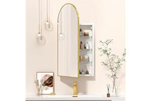 Mepplzian Brushed Gold Medicine Cabinet, Arched Medicine Cabinet with Mirror,Gold Bathroom Vanity Mirror Cabinet Bathroom,Wall Mounted Only,16x31 Inch