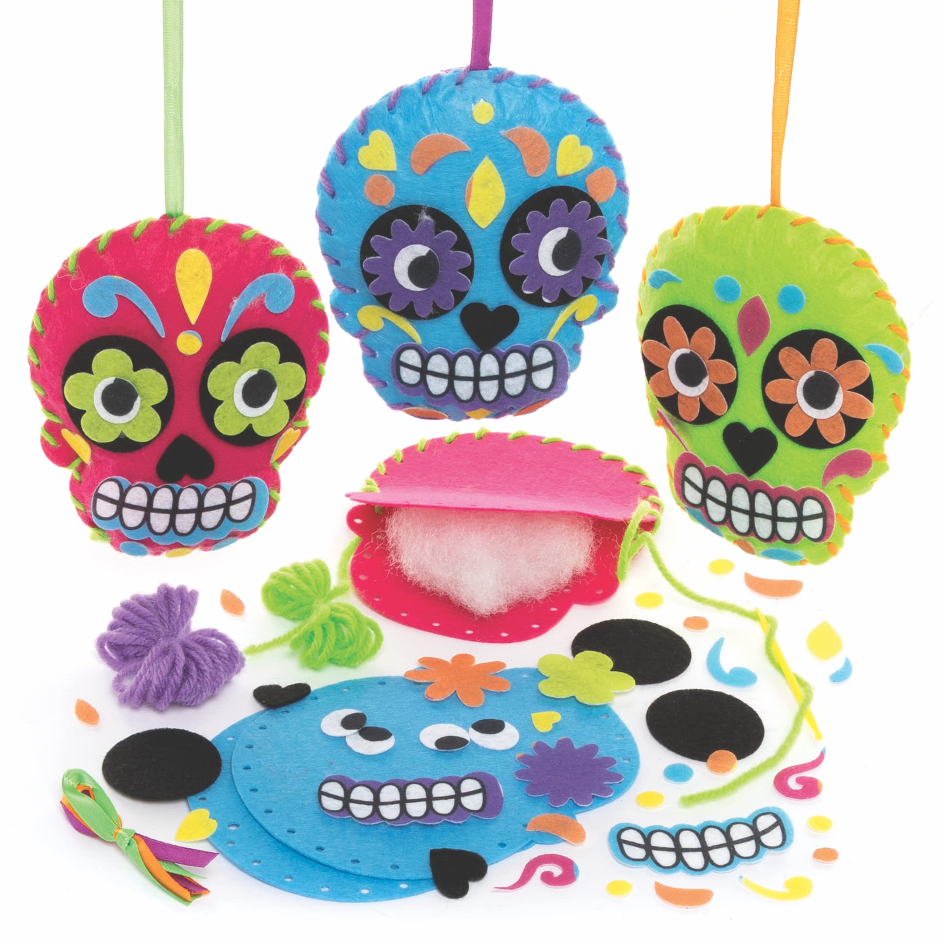 Baker Ross FE728 Day of the Dead Sewing Kits - Pack of 3, Sewing Set for Children, Creative Activities for Kids, Ideal Halloween Arts and Crafts Project