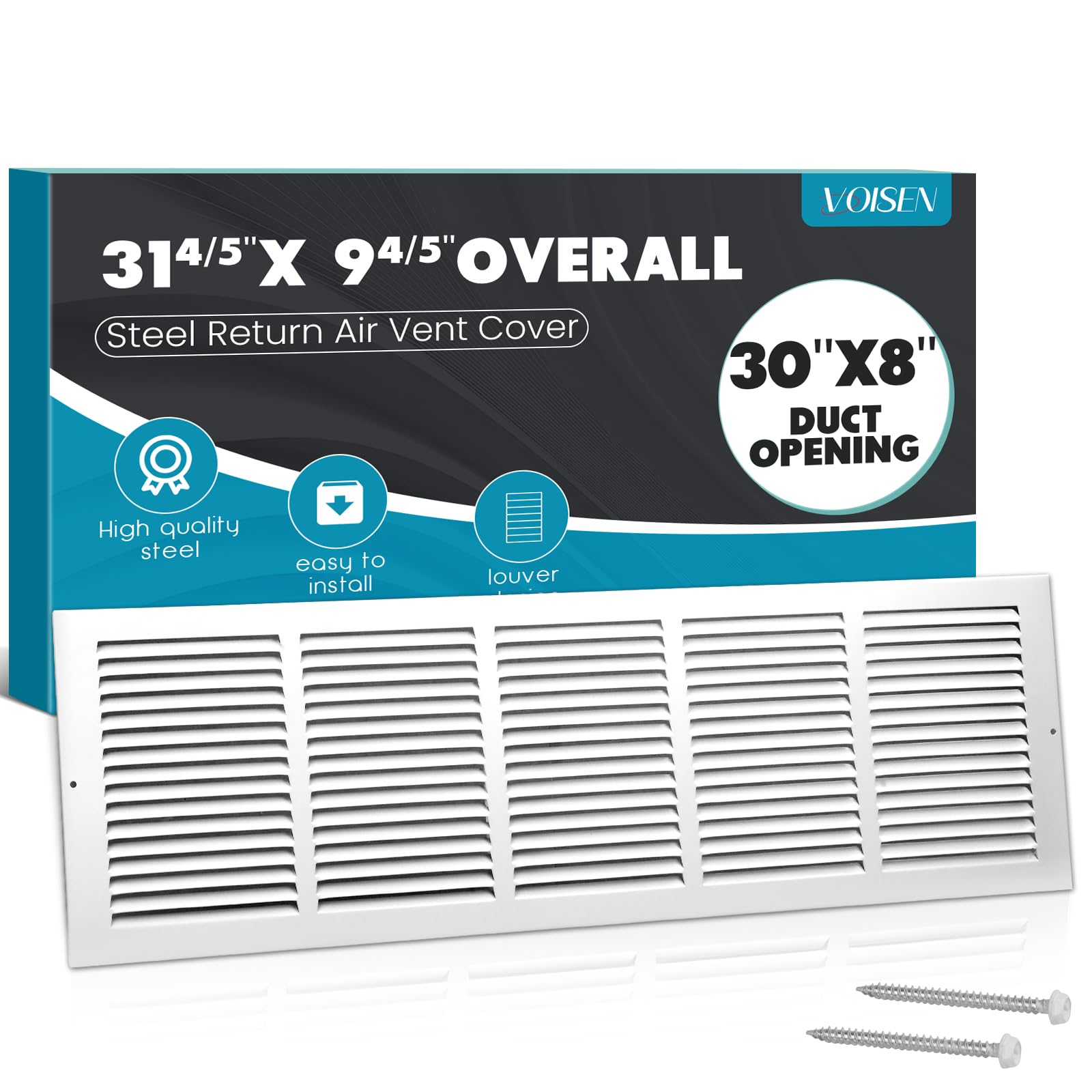 VOISEN Return Air Grille,Fits 30x8 Duct Opening,Steel Return Vent Cover ...