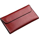 Retro Leather Envelope Women's Phone Card Holder Wallet, Thin Large Capacity Multifunctiona Leather Wallet, Clutch Wallet for Mother's Day Thanksgiving Fashion Gift (Wine Red)