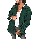 Saslax Womens Corduroy Shirt Long Sleeve Oversized Button Up V Neck Blouses Tops Loose Shacket Jacket