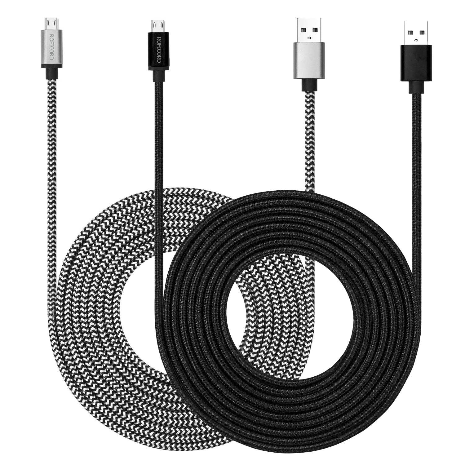 ROFICORD Micro USB Cable 3M with 3A Fast Charging, 2Pack Ultra Durable 10ft Nylon Braided Charger Cords for Galaxy S7/S6/J8/J7 Note 5,Kindle,LG,PS4,Camera,Xbox One and More (Black + White)