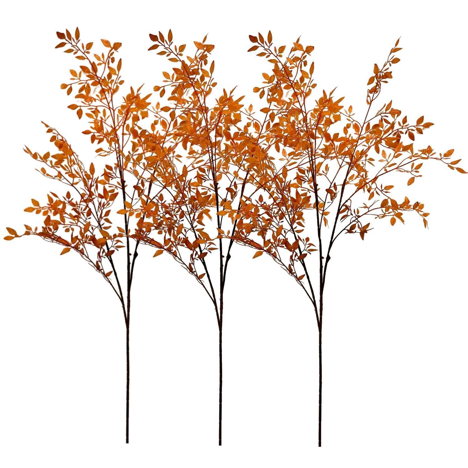 Photo 1 of Avoik 3 PCS Artificial Branches 43.3inches Fall Artificial Bamboo Leaves Fake Faux Plastic Tall Stem Autumn Plants for Indoor Outdoor Table Centerpiece Fireplace Halloween Home Decor