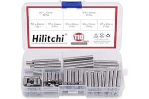 Hilitchi 110 Pcs Dowel Pin Stainless Steel Shelf Support Pin Fasten Elements Assortment Kit - Size Include 5mm x 10mm / 16mm / 20mm / 25mm / 30mm / 35mm / 40mm