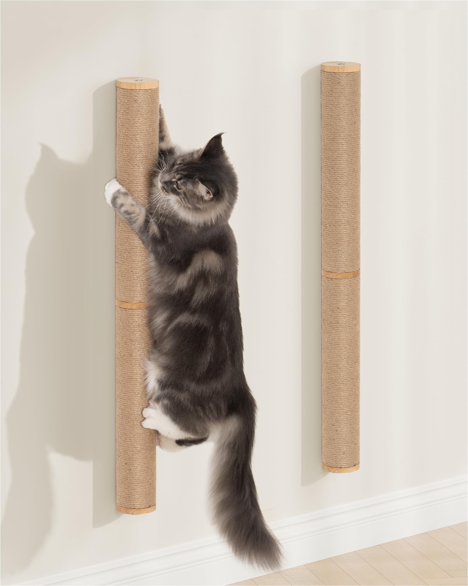 Photo 1 of 68'' Wall Mounted Cat Scratcher for Large Cats, 2-Pcs of 34inch Tall Scratching Posts, Corner Cat Climbing Pole for Indoor Cats Climb Stretch Play, Wooden