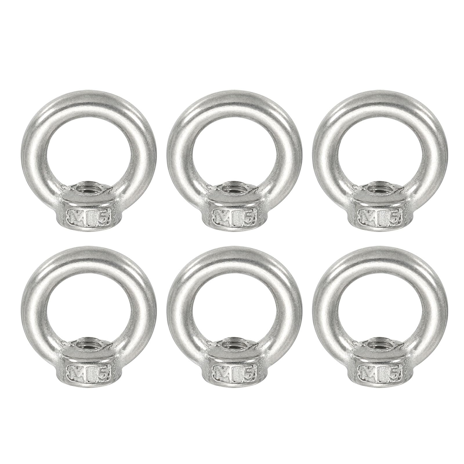 PATIKIL Lifting Eye Nut M5, 6Pcs 304 Stainless Steel Female Thread Nuts Fastener Shoulder Metric Ring for Marine