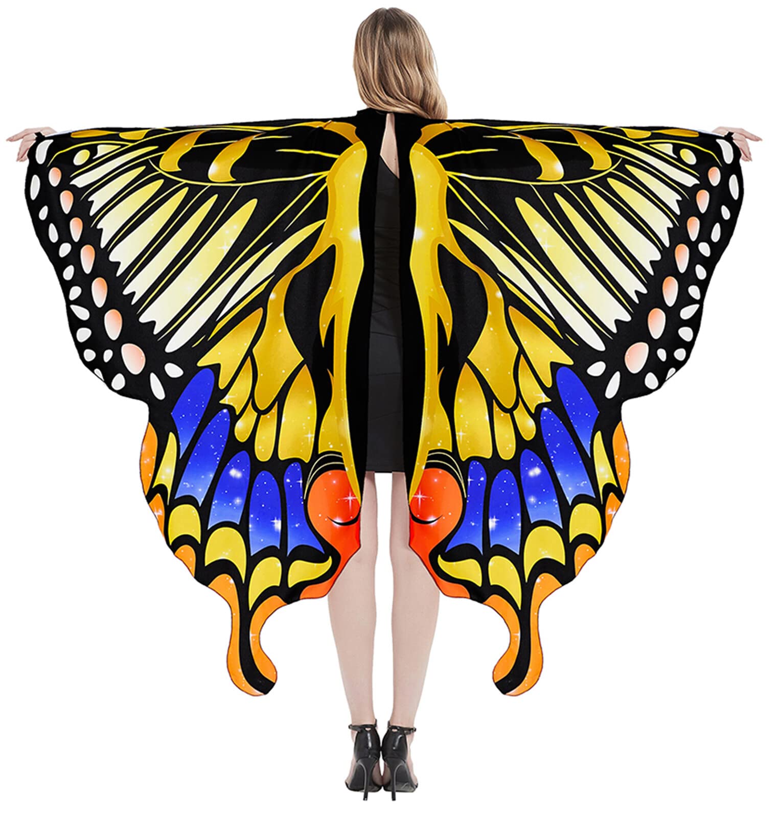 Butterfly Costume Adult Women Fairy Wing Cape Butterfly Wings Shawl Costumes Cosplay Fairy Cape Women Costumes for Halloween Party Fairy Dress Yellow Gradient