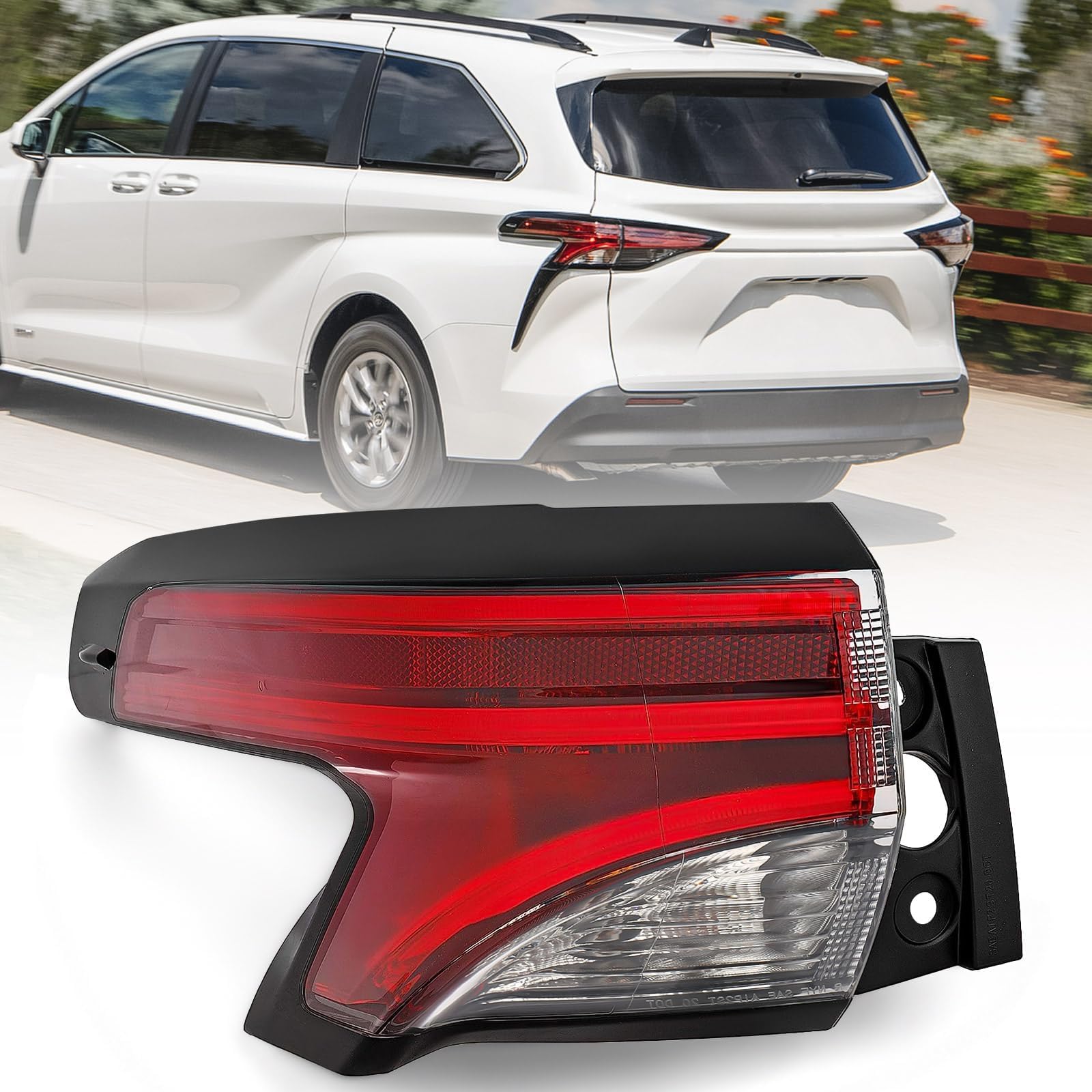 OEM 81550-08050 Equivalent Passenger Side Outer Tail Light Assembly For Toyota Sienna 2015-2020 &ndash; Halogen, Red/Clear Lens Toyota Sienna Tail Light Assembly