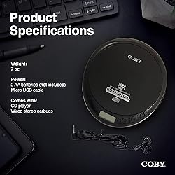 Coby Portable CD Player with Headphones, FM Radio