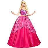 Cosplay.fm Women Princess Charm Cosplay Costume Pink Dress Ball Gown with Necklace and Crown