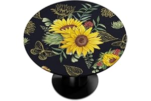 PARDICK Round Fitted Tablecloth with Elastic Sunflower Flower Elastic Table Cover Sunflower Round Elastic Tablecloth for Round Table, Waterproof Wipeable Fitted Table Cloth, Fits Table up to 36"-42" Diameter