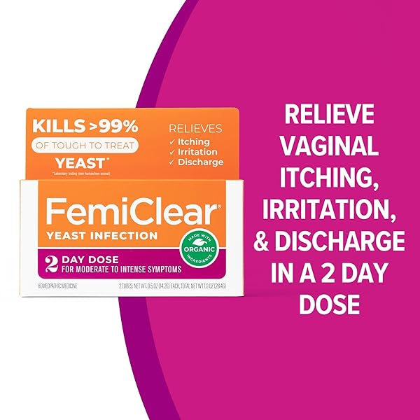 FEMICLEAR 2-DAY DOSE YEAST INFECTION AND ITCH CONTROL OINTMENT, FOR MODERATE TO INTENSE SYMPTOMS, MADE WITH ALL-NATURAL AND ORGANIC INGREDIENTS, PLUS EXTERNAL ANTI-ITCH OINTMENT FOR SOOTHING CARE
