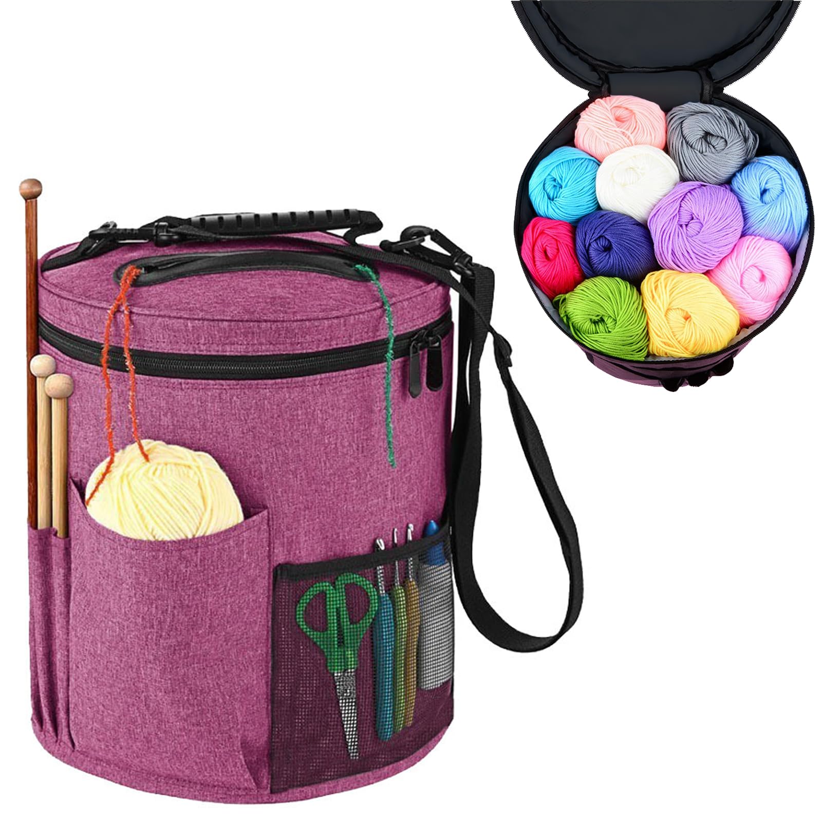 Knitting Bag, Multifunction Large Yarn Crochet Storage Organizer Bag with Pockets for Wool, Knitting Needles Accessories and Crochet Hooks (Red)