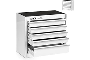 P.I.T. 8.6 Inch Mini Tool Box, Portable 5-Drawer Micro Roll Cab Steel Stackable Toolbox with Liner, White Small Tool Case for